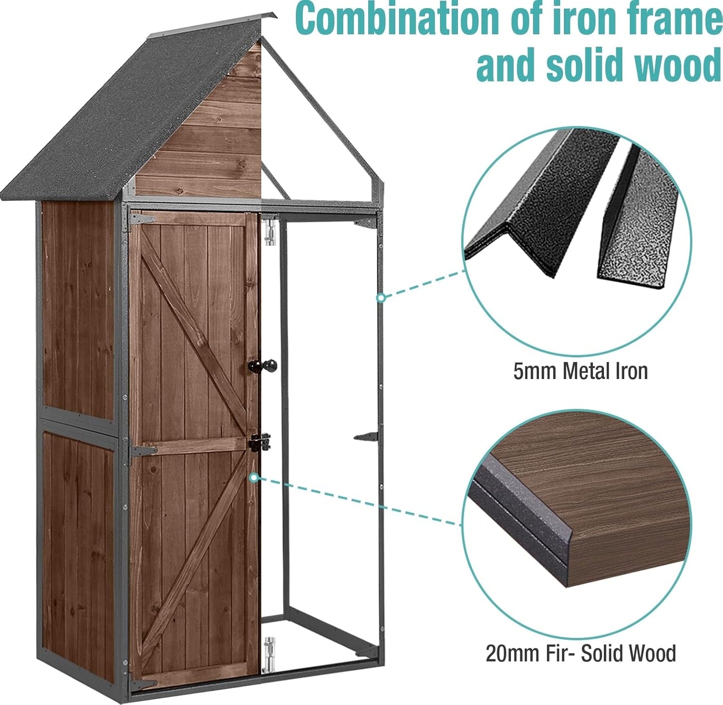 Sheds Outdoor Storage,Garden Shed with Metal Frame Structure and Adjustable Shelves,Large Capacity Storage Tool Cabinet Box for Backyard Garden Patio Lawn (Dark Brown)