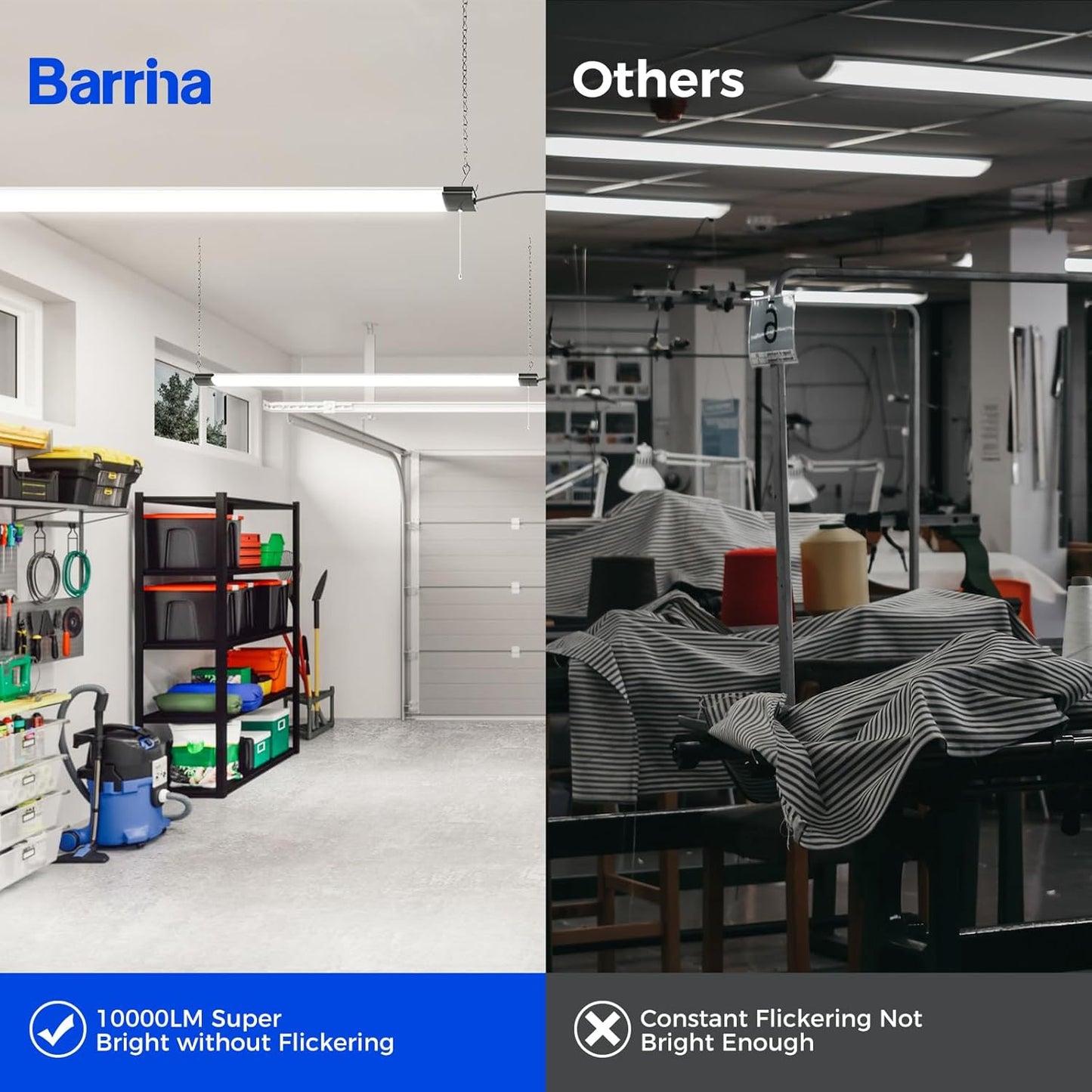 Barrina BS84 LED Shop Lights for Workshop 4FT, 84W, 10000LM, 5000K Utility Shop Lights, Pull Chain ON/Off, Hanging or Flush Mount, ETL, 6 Packs