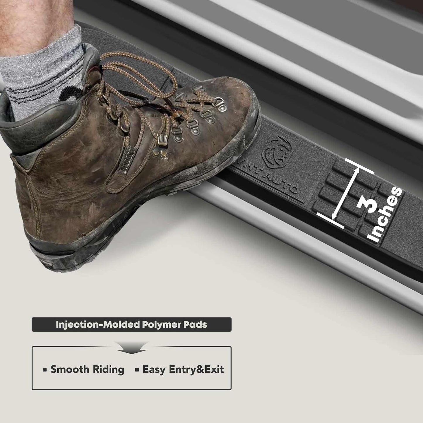 YHTAUTO 3 Inch Running Boards Side Step Bars Fit for 1999-2019 Chevy Silverado & GMC Sierra 1500 LD/2500/3500 - Extended/Double Cab, 90-Degree Bent S/S Polished Cab Side Step Rails, Set of 2