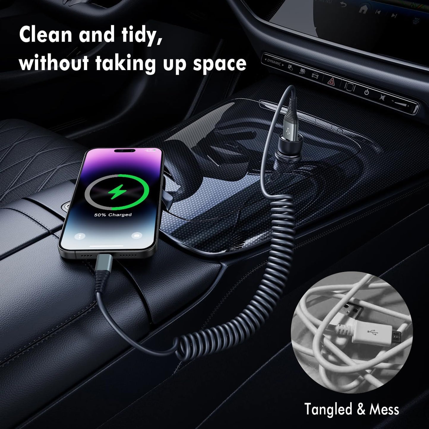 Coiled Lightning Cable 6FT,2 Pack MFi Certified Retractable iPhone Car Charger Cord,Apple CarPlay Cable Compatible with iPhone 14/13/12/11 Pro Max/XS Max/XR/X/8/7/iPad