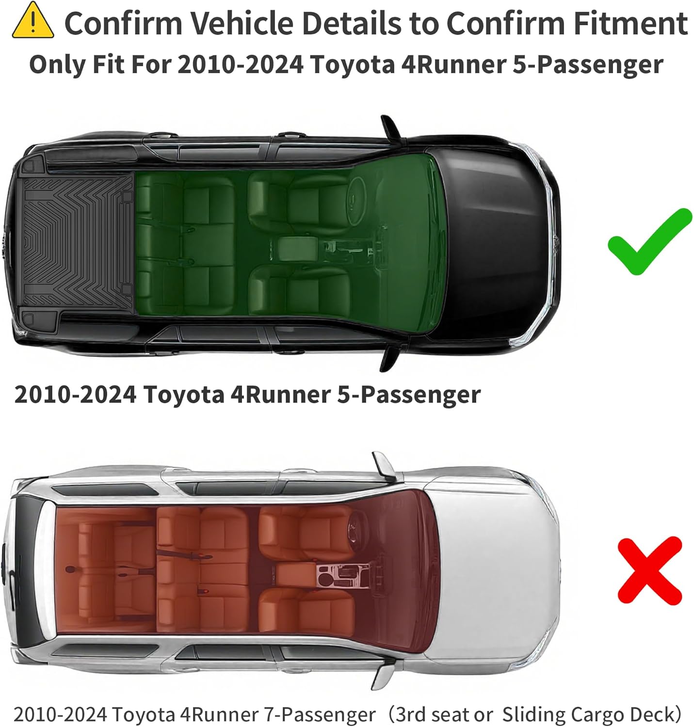 YITAMOTOR Cargo Mat Fit for 2010-2024 Toyota 4Runner (5 Passenger Models, No 3rd seat or No Sliding Cargo Deck), Custom Fit All Weather Cargo Trunk Liner