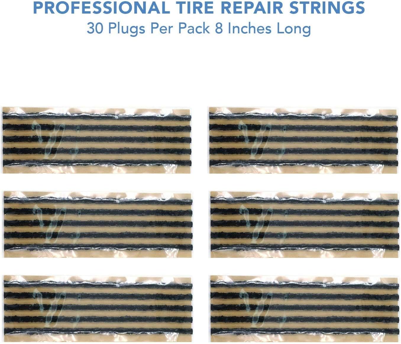 CKAuto 30pcs 8" Black Tire Repair Strings, Automotive Tool Tire Repair Plugs for Tubeless Off-Road Tires Car, Bike, ATV, UTV, Wheelbarrow, Mower