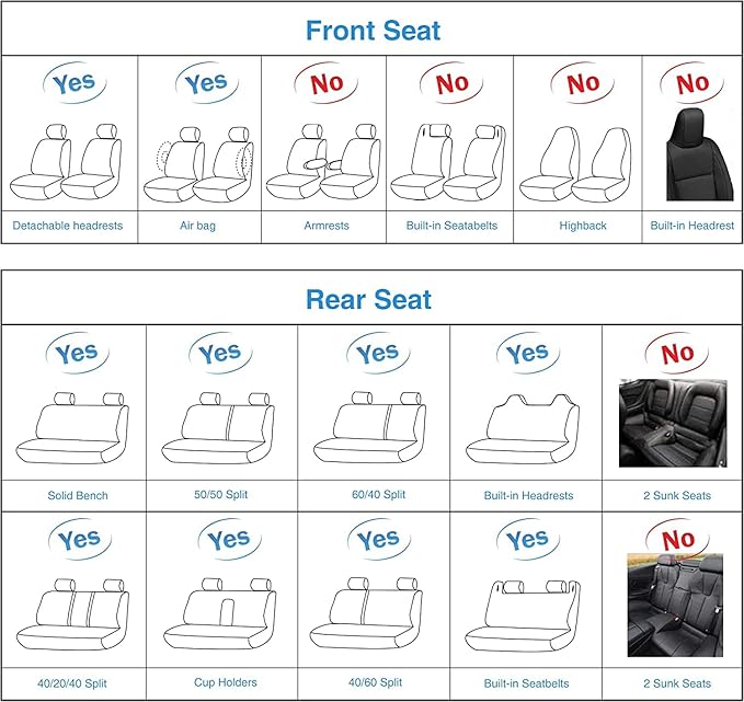 AOOG Leather Car Seat Covers, Leatherette Automotive Seat Covers for Cars SUV Pick-up Truck, Non-Slip Vehicle Car Seat Covers Universal Fit Set for Auto Interior Accessories, Full Set, Gray