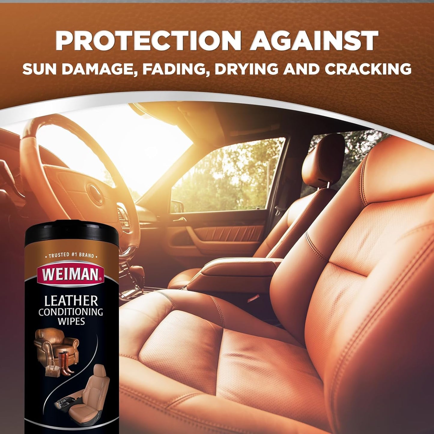 Weiman Leather Cleaner Wipes - Clean Condition UV Protection Help Prevent Cracking or Fading of Furniture, Car Interior, Couch, and Shoes, 2 Pack with Microfiber Cloth