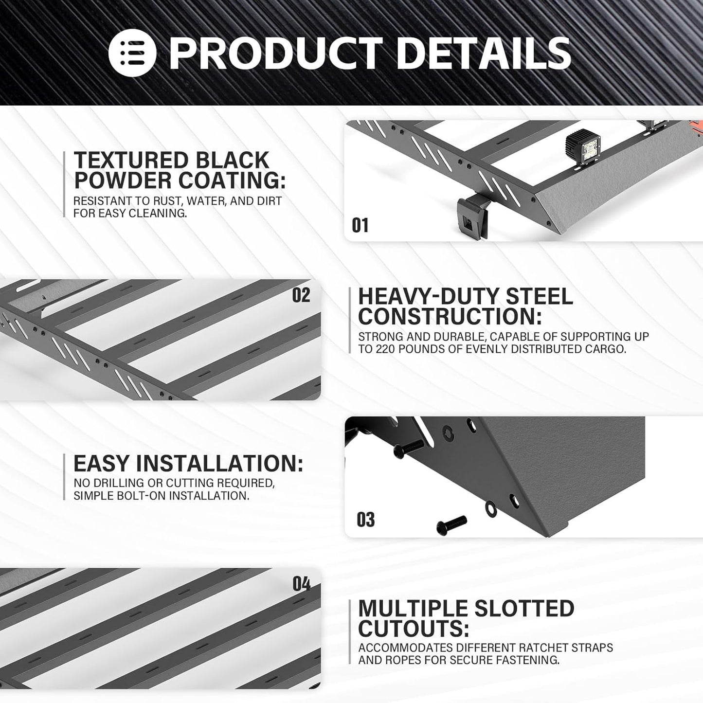 Roof Rack Cargo Basket with 4PCS LED Light Bar Compatible for 1997-2006 Jeep Wrangler TJ 2 Doors Hardtop, Luggage Racks Rooftop Storage Carrier (Black)