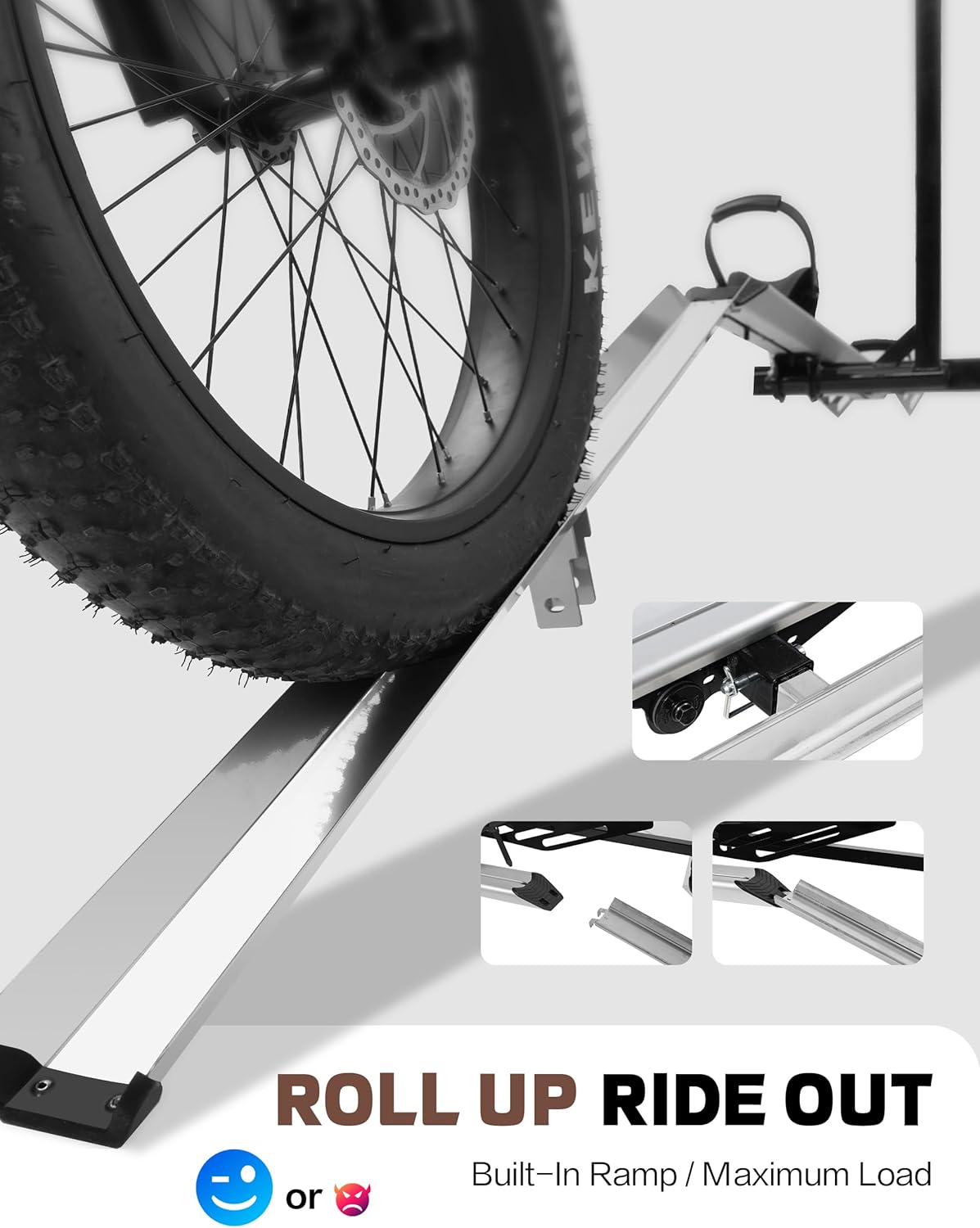 Hitch Mount Single Bike Rack with Ramp for Electric Bike, 100 lbs. Capacity Bike Carrier for Truck, Trailer, RV, SUV