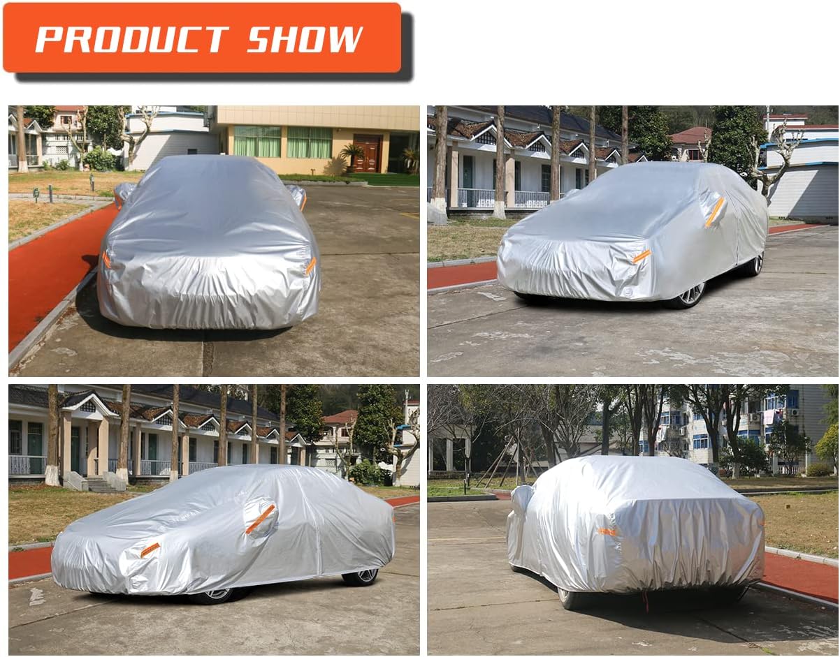 Kayme Car Covers for Automobiles Waterproof All Weather Sun Uv Rain Protection with Zipper Mirror Pocket Fit Sedan Toyota Prius, Mercedes Benz CLK, Cadillac ATS, Nissan Sentra .(178 to 185 Inch) 3L