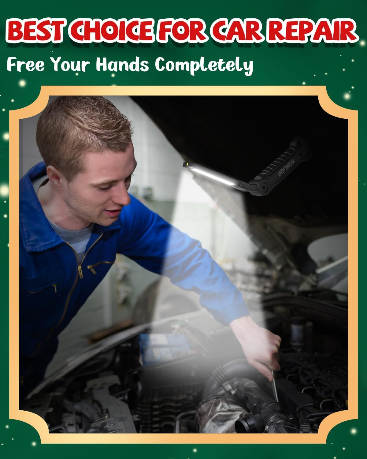 Coquimbo Tool Gifts for Men Dad Him Husband, Rechargeable LED Work Light BBQ Grill Light Accessories with Magnetic Base, 360° Rotate Mechanic Flashlight Stocking Stuffers for Men Adults (2 Pack Black)