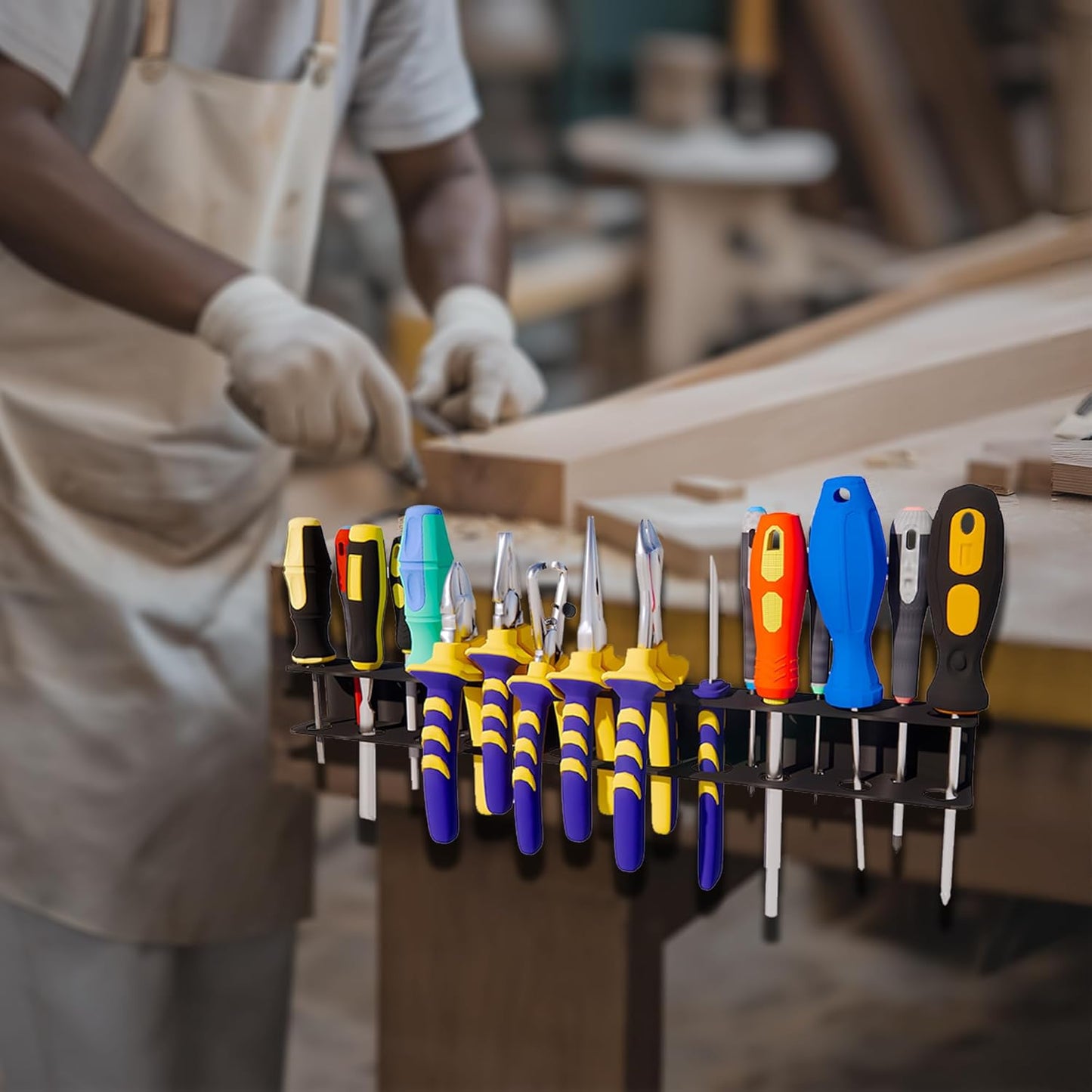 Screwdriver Organizer, Pliers Rack, Heavy Duty Wall Mounted Tool Storage Rack, Hand Tools Organizer, Metal Organizer for Garage Workshop, Garage Wall Mount，15.75 Inch