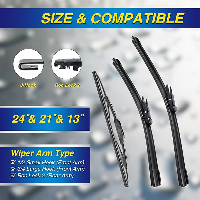 5 PLUS® Windshield Wipers Replacement for Chevrolet Chevy Traverse 2017-2012,Silicone Water Repellent Wiper Blades-24"/21"/13"(Set of 3), OEM Fit, All-Season, Easy Installation