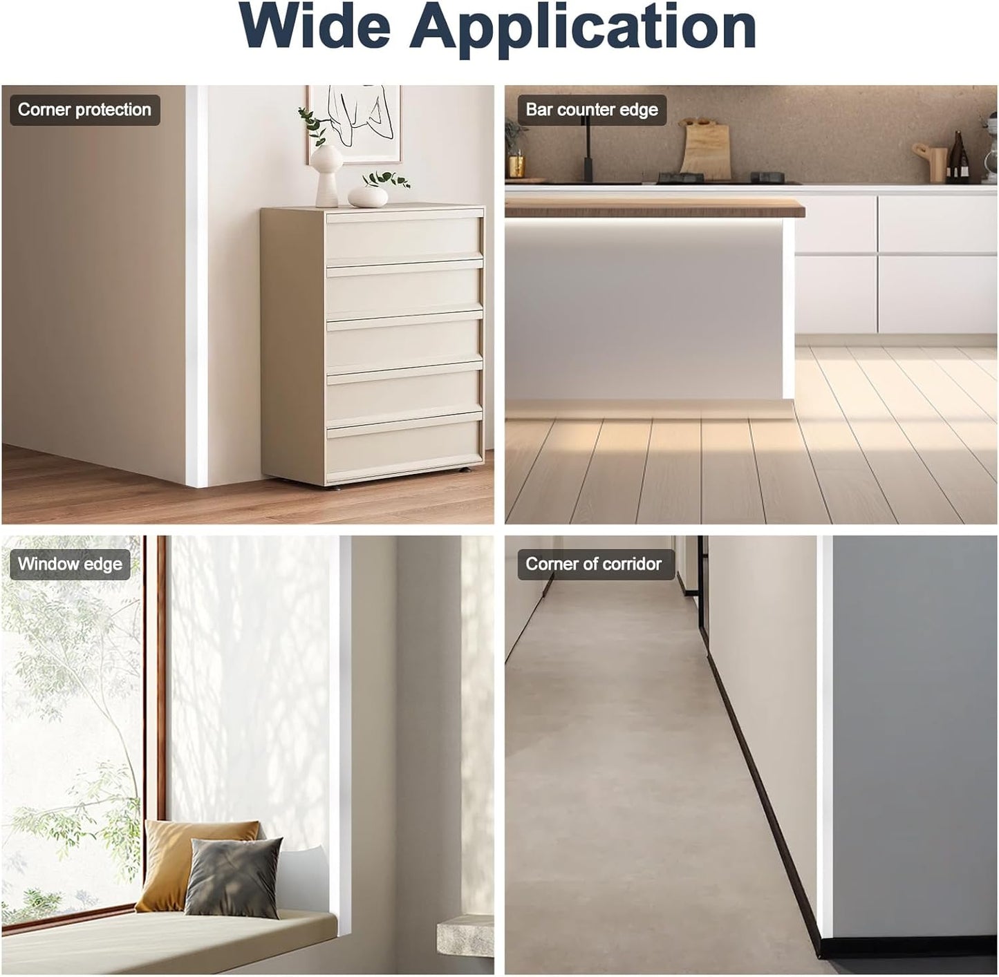 4PCS 45" White Metal Corner Protectors, Aluminum Self Adhesive Corner Guards, Metal Wall Edge Protector Strip, Furniture Corner Protectors, Wall Cabinet Baseboard Decoration 45" x 2"