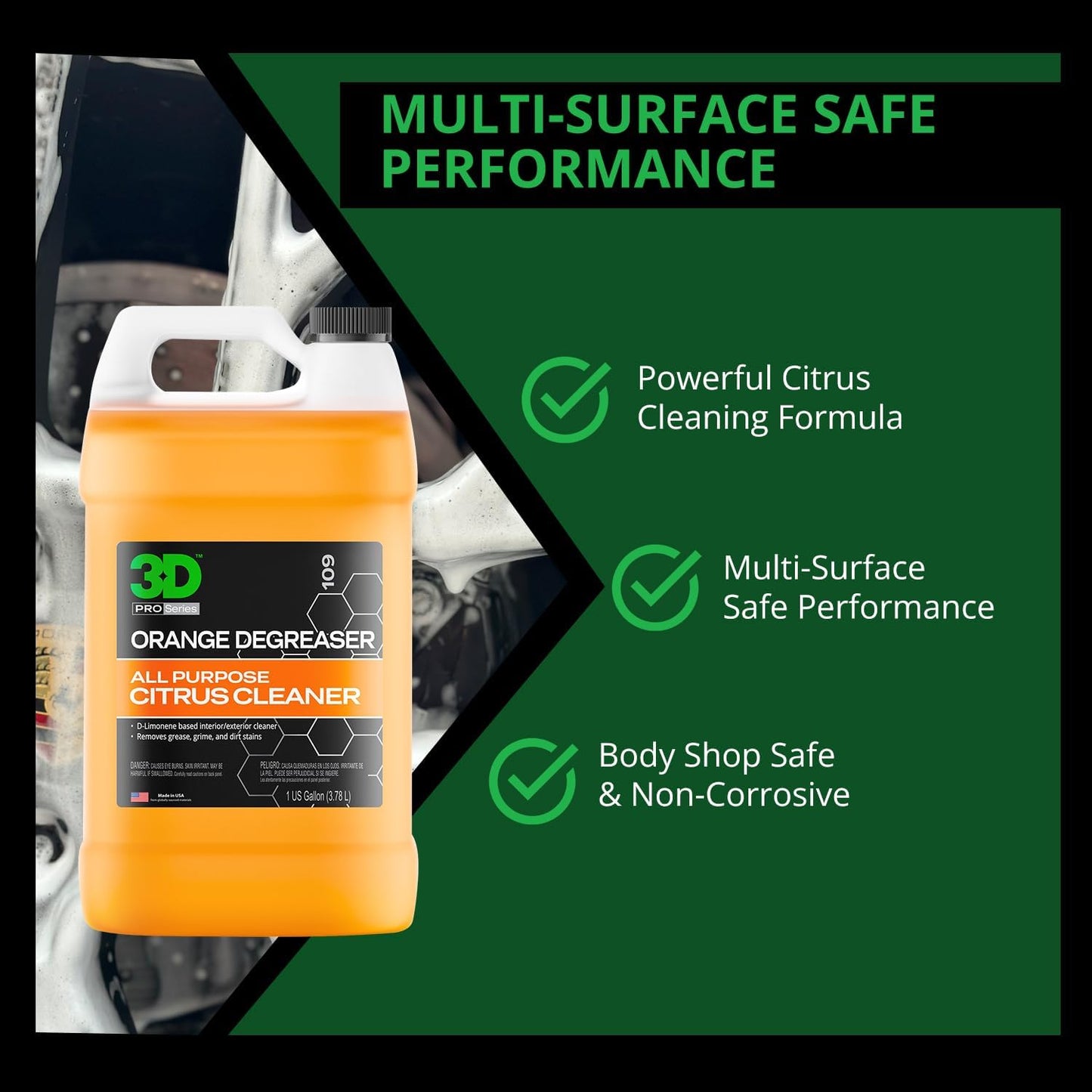 3D Orange Degreaser – Citrus-Based Car Cleaner for Oil, Grease, Grime & Adhesives – Water-Based, Non-Corrosive, Eco-Friendly, Interior & Exterior Use - 1 Gallon