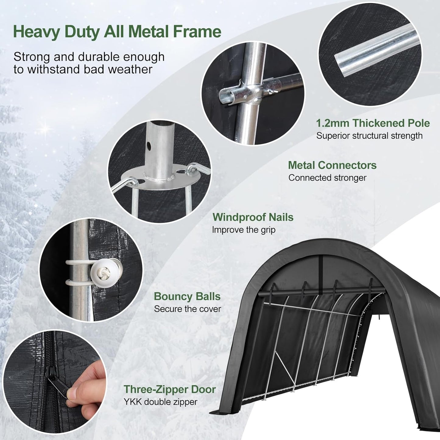 Portable Garage, Carport Canopy 12x20 FT Heavy Duty Car Port with Reinforced All-Steel Frame, Car Tent Garage with Zipper Doors for Outdoor Waterproof and UV Resistant Anti-Snow All Covered Carports