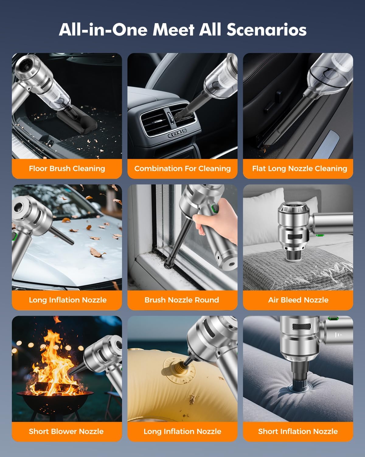 Car Vacuum,3 Suction Modes,Portable Mini Cordless Cleaner with 24000pa Suction Power,Type-C Charge,Handheld Vacuum for Home,Car, Office Desk, Keyboards(Silver White)