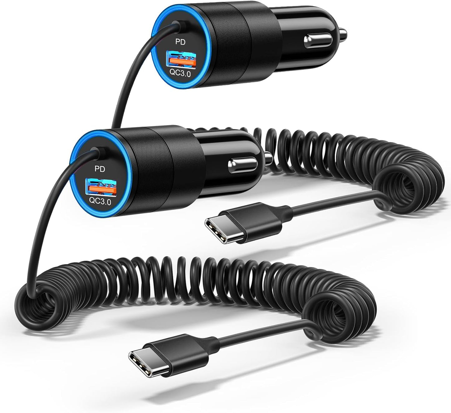 USB C Car Charger Fast Charge,2-Pack 38W PD 3.0 USB C Cigarette Lighter USB Charger with 3.5FT Type C Cable,Car Adapter Compatible with Samsung S25/S24/S23/S22 Ultra,iPhone 16 15 Pro Max SE,iPad,Pixel