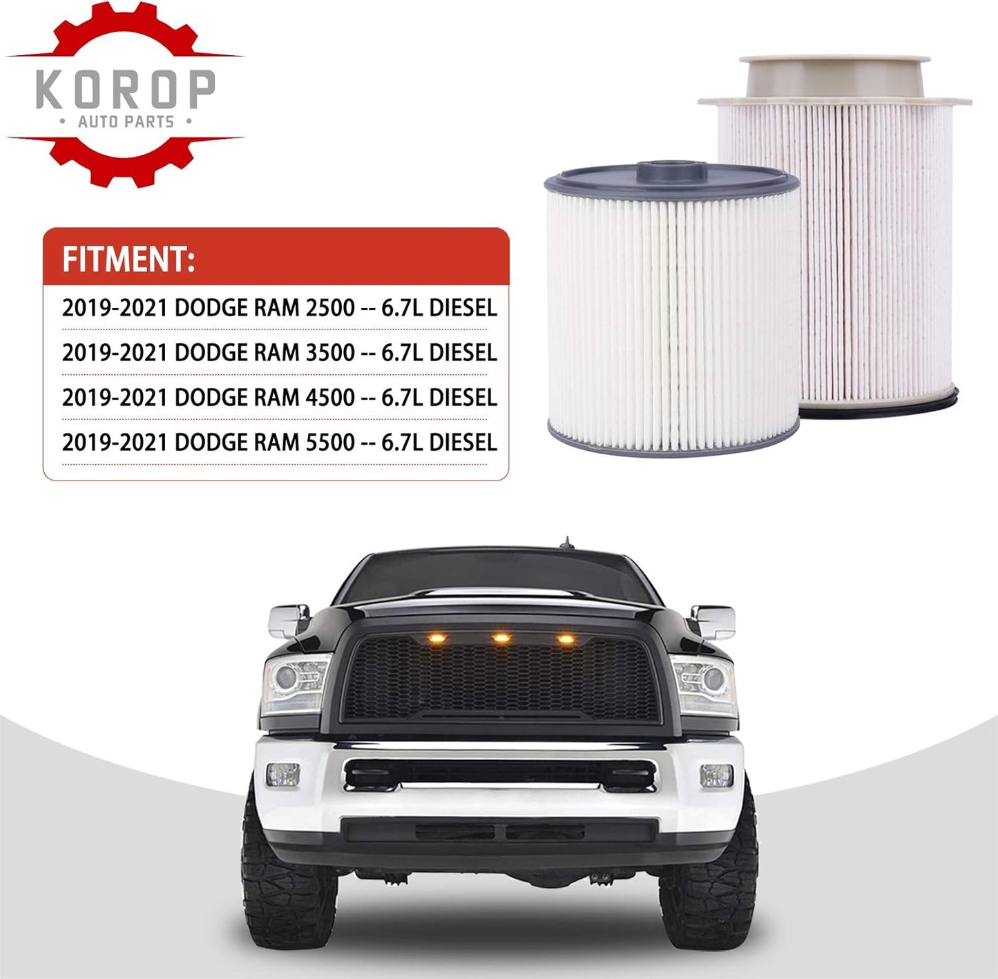 6.7 Cummins Fuel Filter Water Separator Set Fits for 2019 2020 2021 2022 2023 2024 Dodge Ram 2500 3500 4500 5500 6.7L Diesel Turbo Engines, Replaces# 68157291AA and 68436631AA