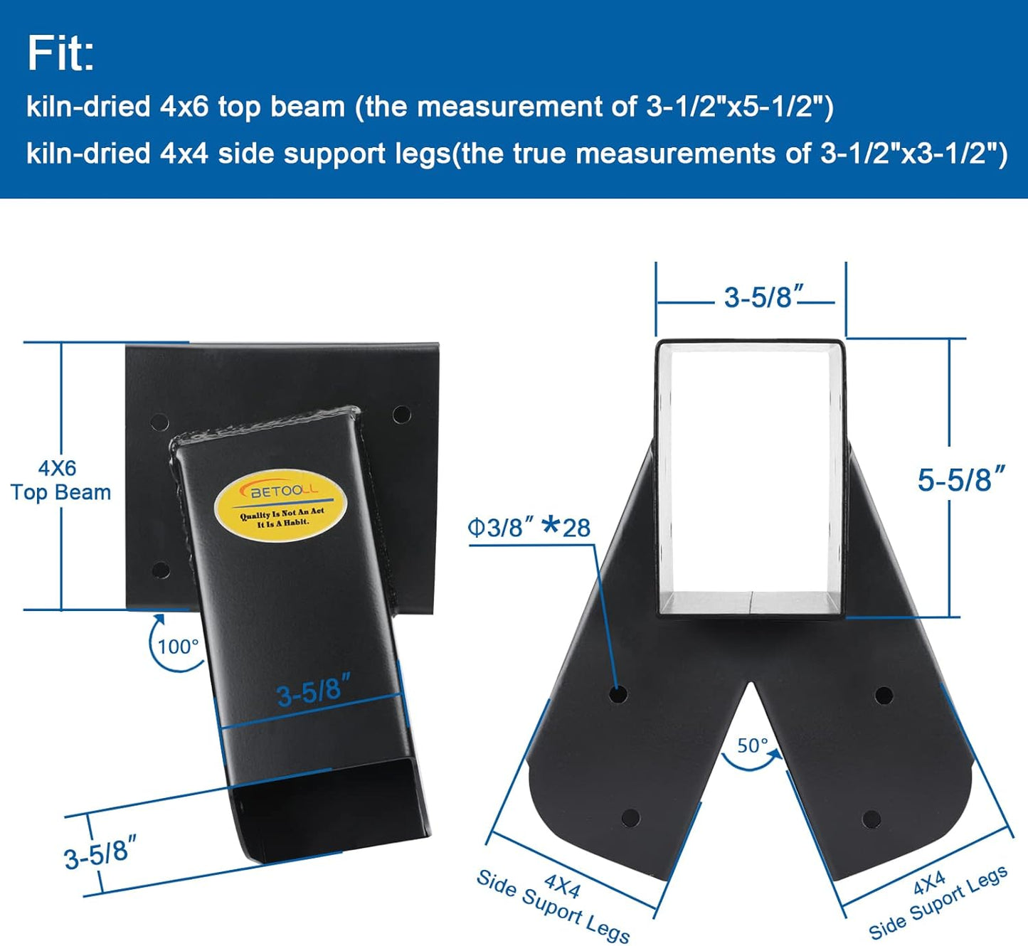 BETOOL Swing Set Brackets - 2pcs A Frame Swing Bracket Hardware with All Mounting Accessories (Black)