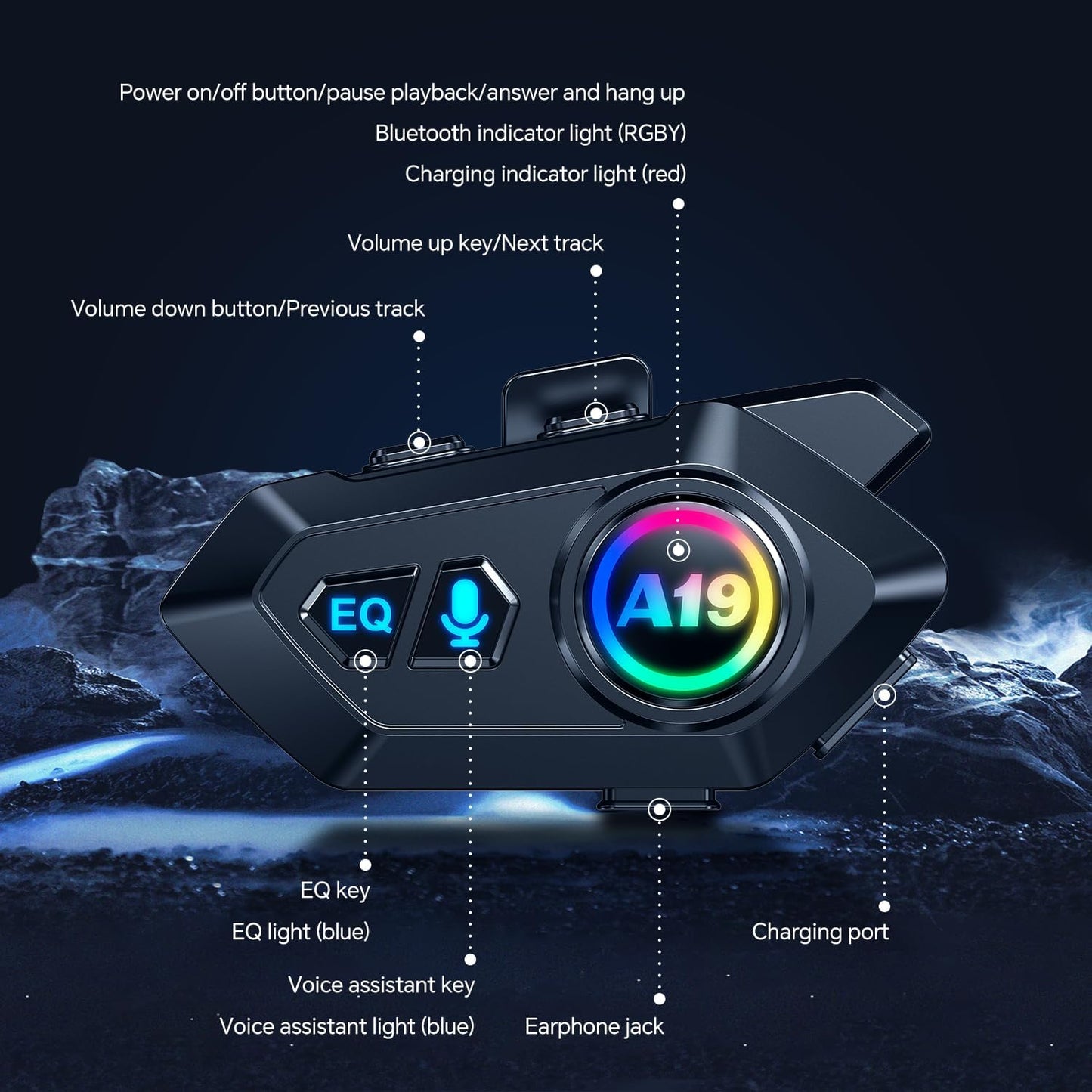 Motorcycle Helmet Bluetooth Headset, Outdoor Wireless Bluetooth 5.4 Headphone Speakers Noise Cancellation Intercom Communication Systems with IPX6 Waterproof/Strong Bass