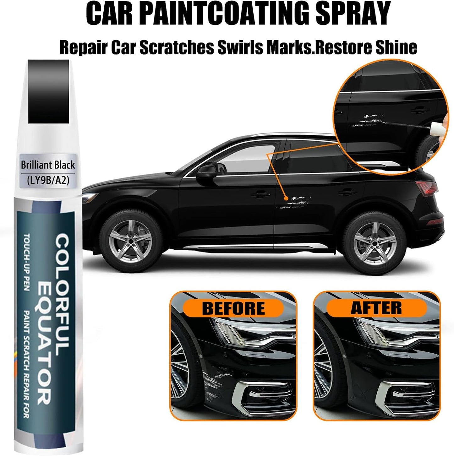 Brilliant Black(LY9B/A2) Touch Up Paint Compatible with Audi, Car Paint Pen Scratch Repair Two-In-One Touch Up Paint, Premium Car Scratch Remover for Deep Scratches