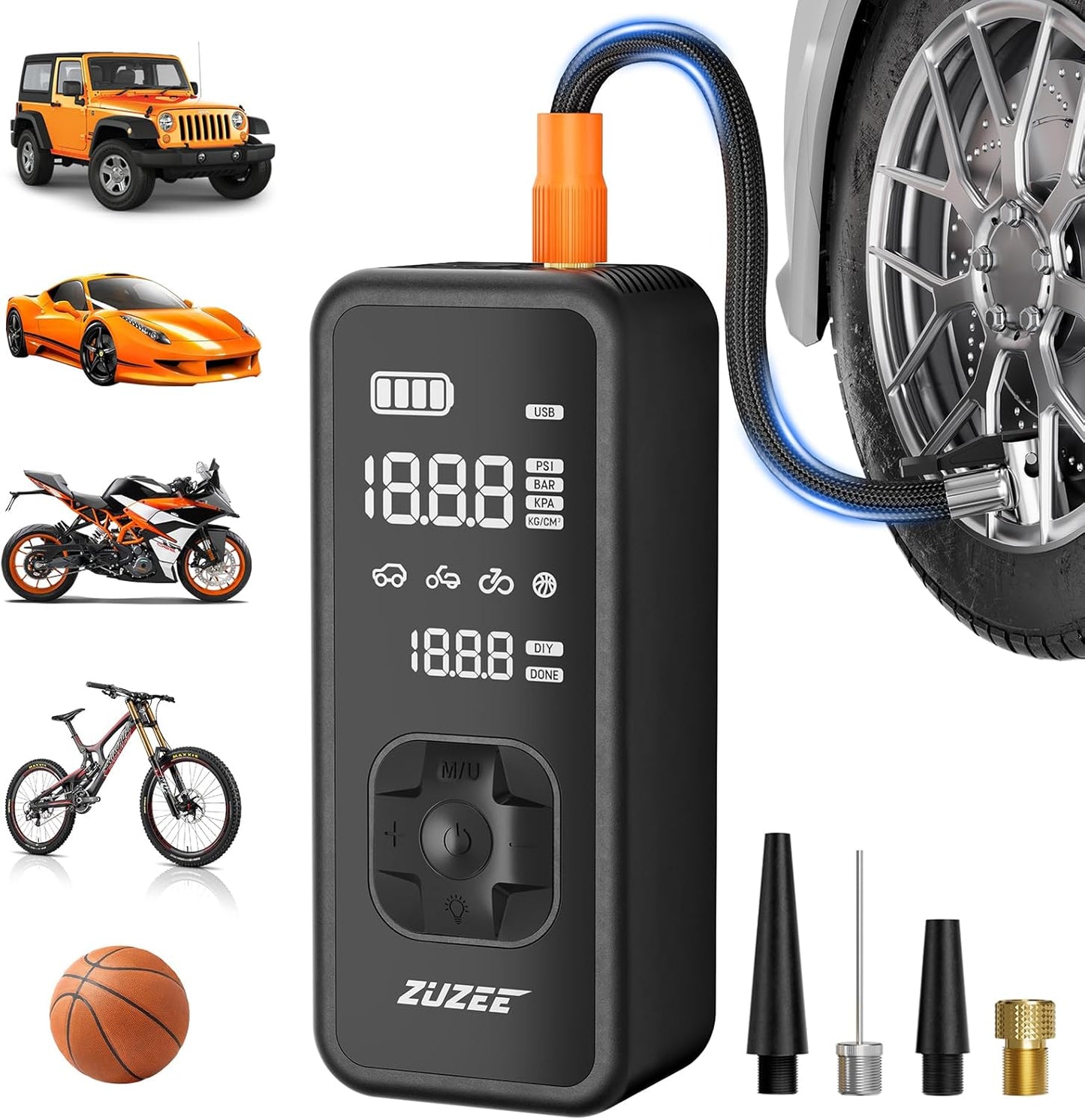Tire Inflator Portable Air Compressor - 4X Faster Inflation, 150PSI Air Pump for Car Tires with Digital Pressure Gauge/LED Light, 20000mAh Portable Tire Inflator for Car, Moto, Bike, Ball, etc(Black)