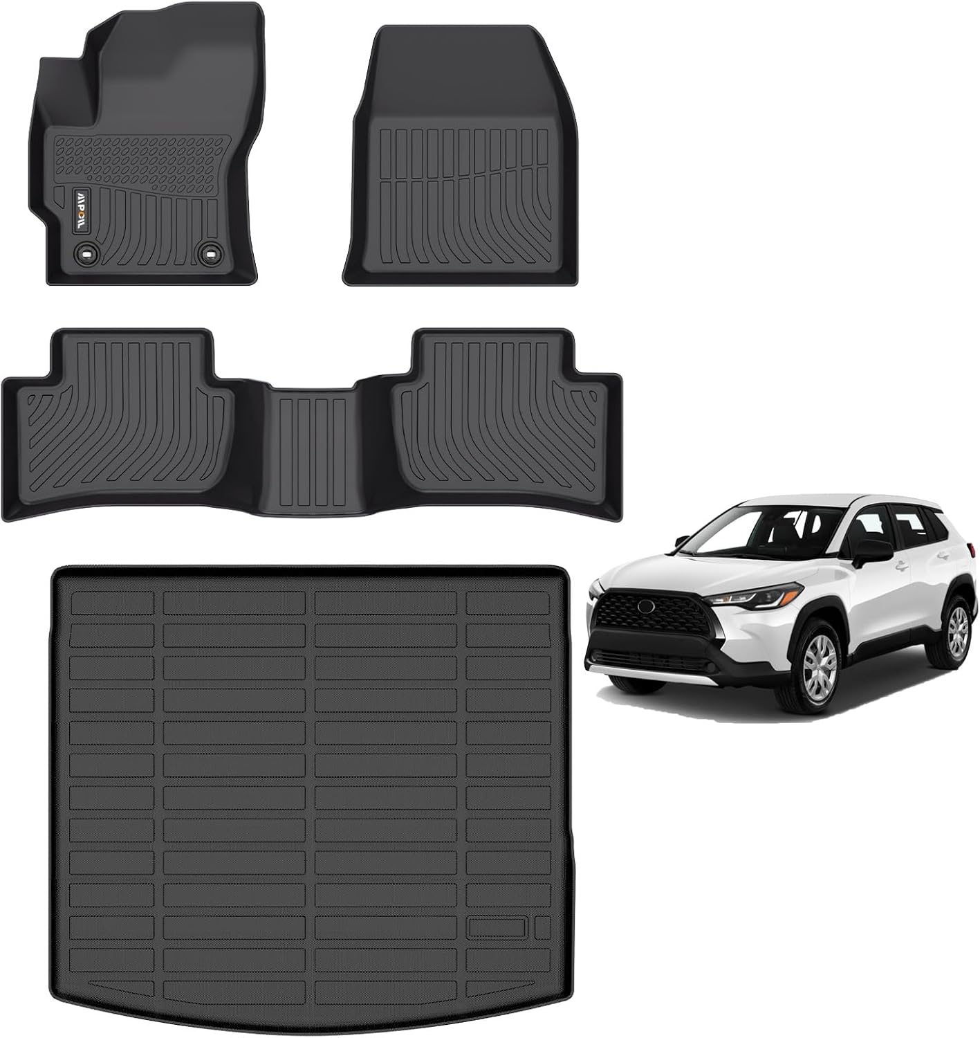 AIPOIL® Floor Mats & Cargo Liner Set for 2022-2024 2025 Toyota Corolla Cross AWD (Not for Hybrid) All Weather Protection TPE Anti-Slip Automotive Full Set Accessories - Black