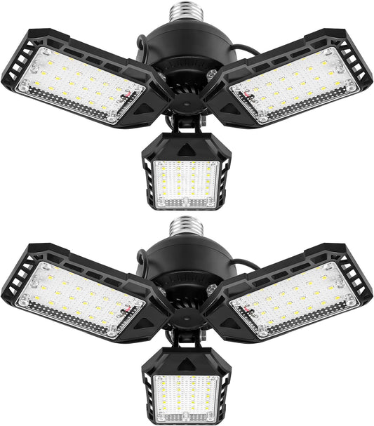 LED Garage Lights 2 Pack -80W, 8000LM 6500K Led Shop Light with 3 Deformable Panels, Basement Barn Light Garage Ceiling Lights, E26 for Garage, Warehouse, Shop, Basement