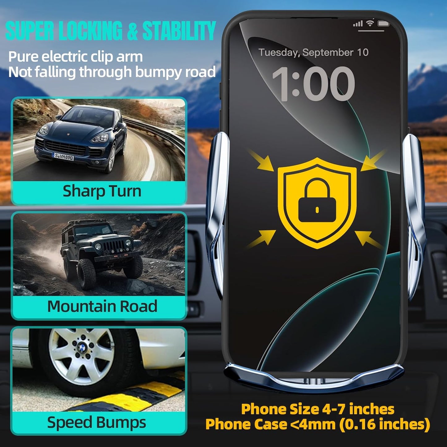 Wireless Car Charger, MAX 15W Fast Charging Auto Clamping, Sensing Phone Holder Mount, fit for iPhone 16 15 14 13 12 Pro Max Xs X, Samsung Galaxy S24 Ultra S23 S22 S21 S20 Note20 (1-Silver)