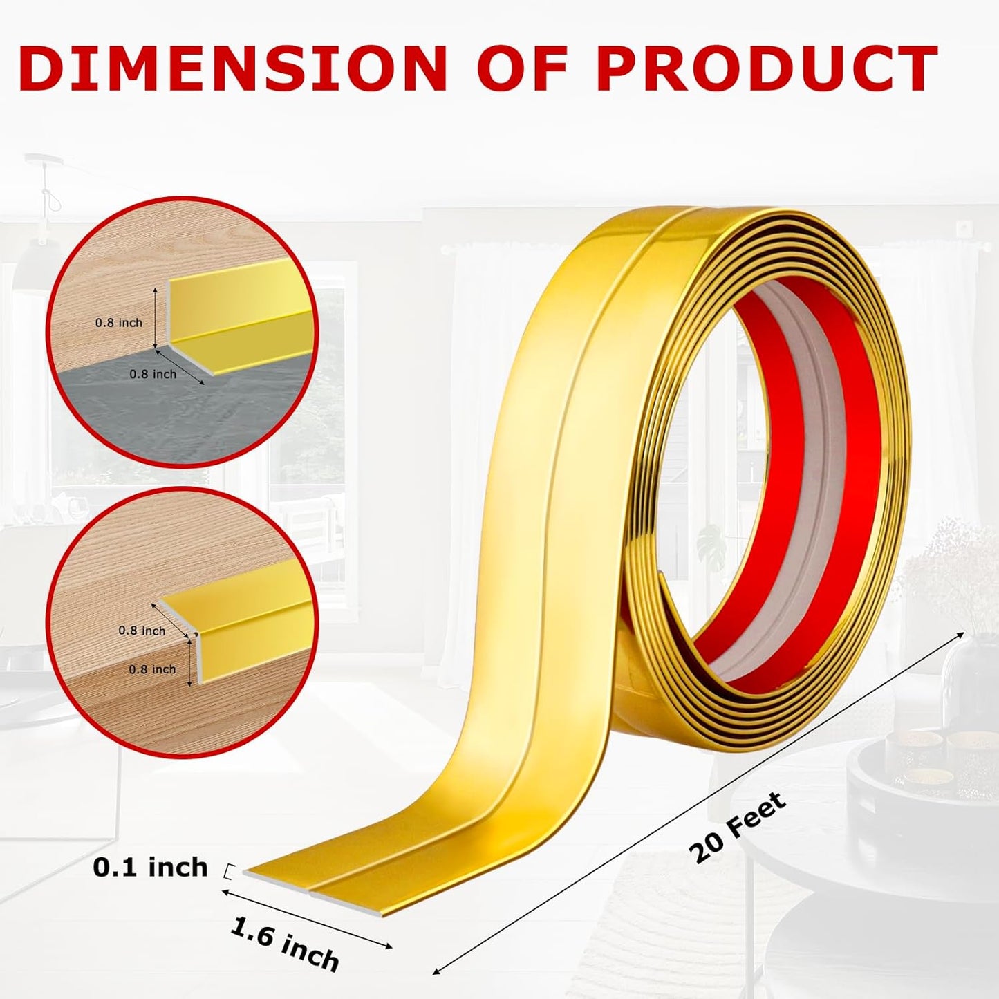 Flexible Wall Corner Protector Moulding Trim Peel and Stick Wall Corner Guards Edge Protector Self Adhesive Molding Trim Strip for Edge Ceiling (Gold, 1.6 in x 20 Ft)