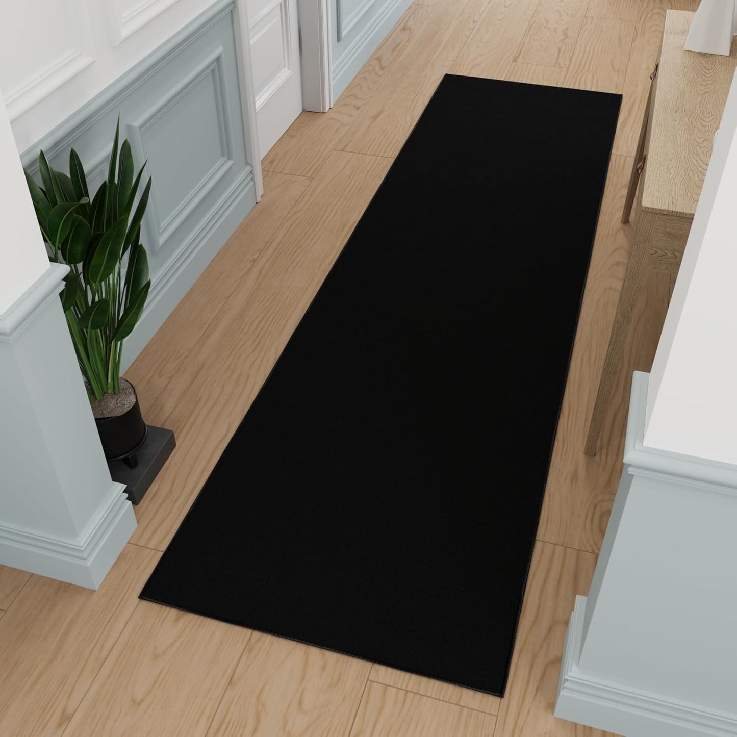Ottomanson Hallway Runner Rug 2'7" x 12' Non Slip Solid Area Rugs Easy to Clean Laundry Rug Runner Durable & Pet Friendly Floor Carpet Runners for Hallways Entryway Living Room Kitchen, Black
