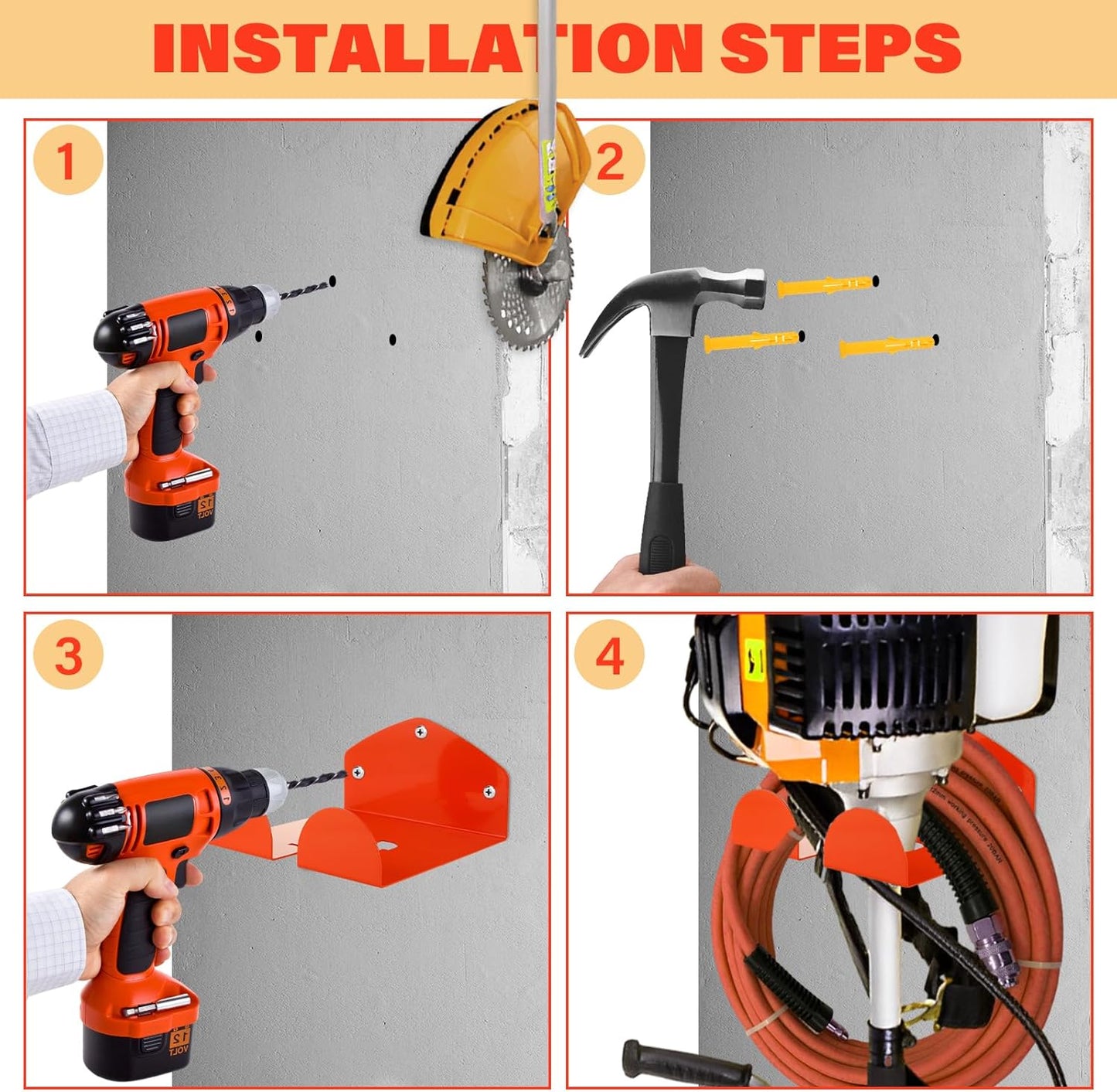 2 Pack Trimmer Rack Garage Organizer Wall Hanger, Garage Tool Rack for Grass Trimmer, Hedge Trimmer, Garden Tools Organizer