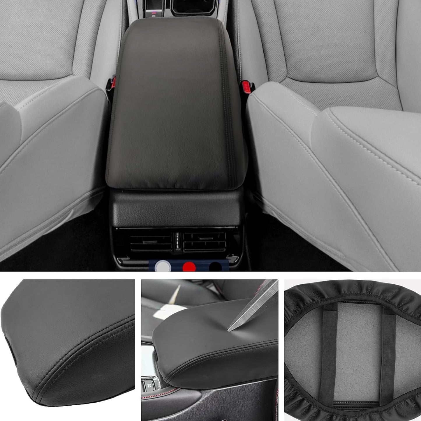 SXCY Fit for 2023 2024 2025 Honda Accord Armrest Cover for 2023 2024 2025 Accord Center Console Cover for 2024 2025 Honda Accord Accessories Armrest Cushion(Leather Cover with Black Stitching)