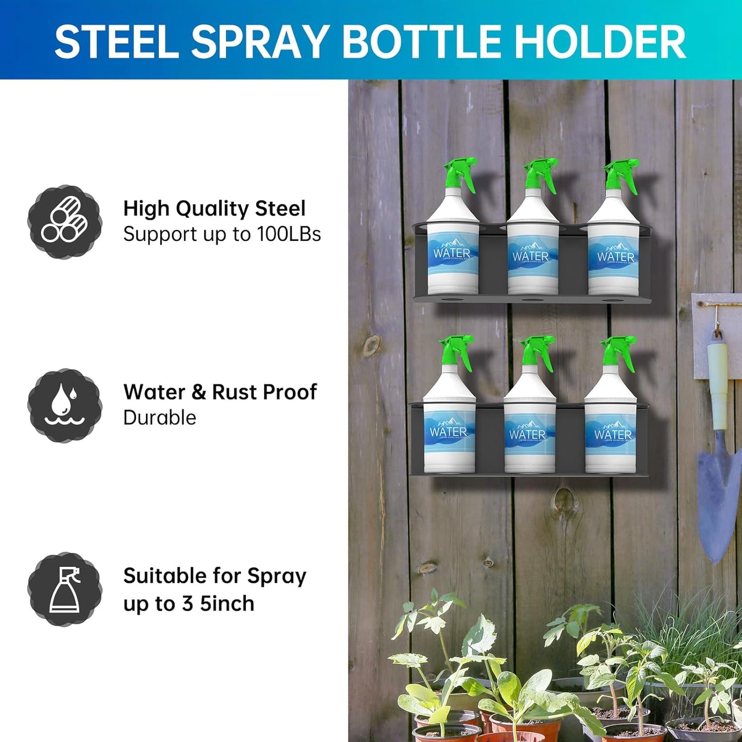 2 Pack 3 Holes All-Purpose Spray Bottle Holder Wall Mount Heavy Duty Spray Can Holder Rack Organizer Storage for Home Garage Workspace