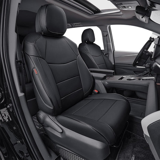 EKR Sienna Seat Covers for 2021 2022 2023 2024 2025 Toyota Sienna LE, XLE,8 Seats,2nd Row 4/2/4 Split,Waterproof Seat Covers Full Set for Trucks,Car Seat Protectors - Three Row,Leather(Black)