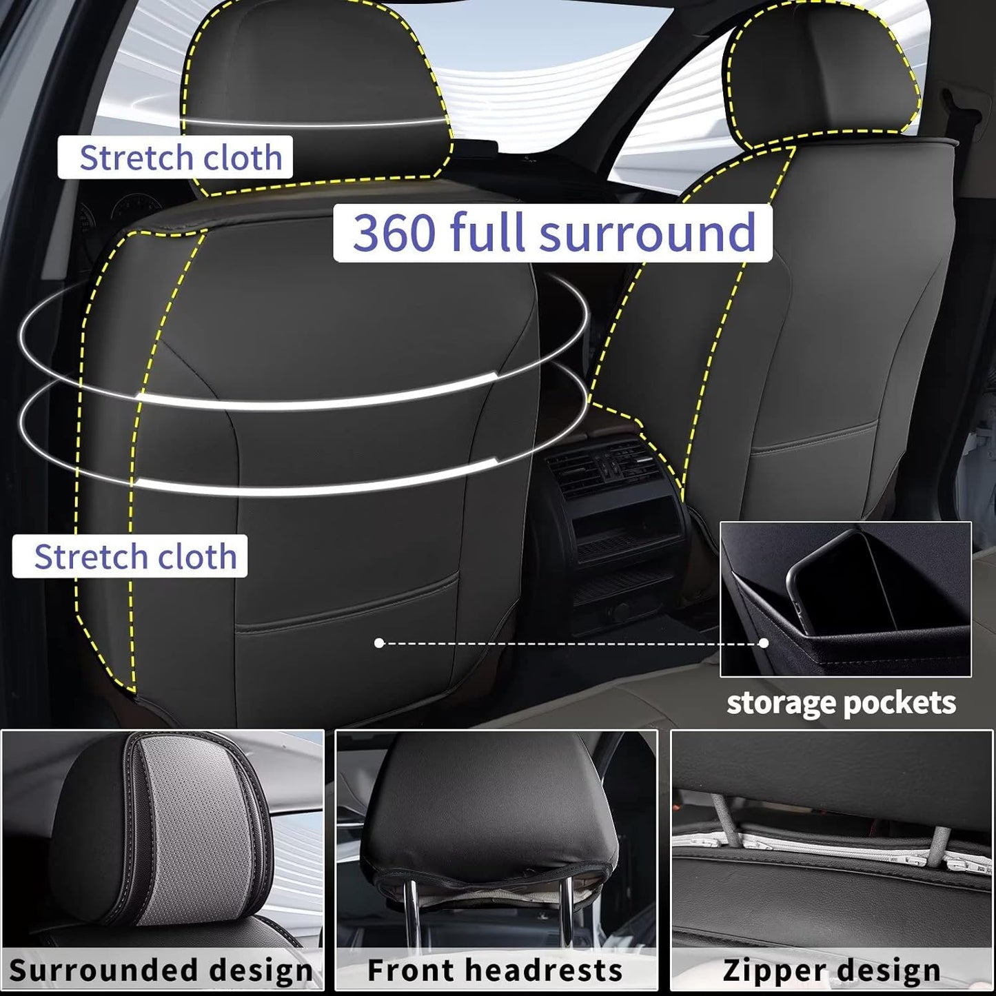 Front Seat Covers Fit for Toyota Camry 2012-2025 Faux Leather Automotive Seat Covers Breathable Waterproof Seat Cushions Compatible with Airbag (2 Seats,Black & Gray)