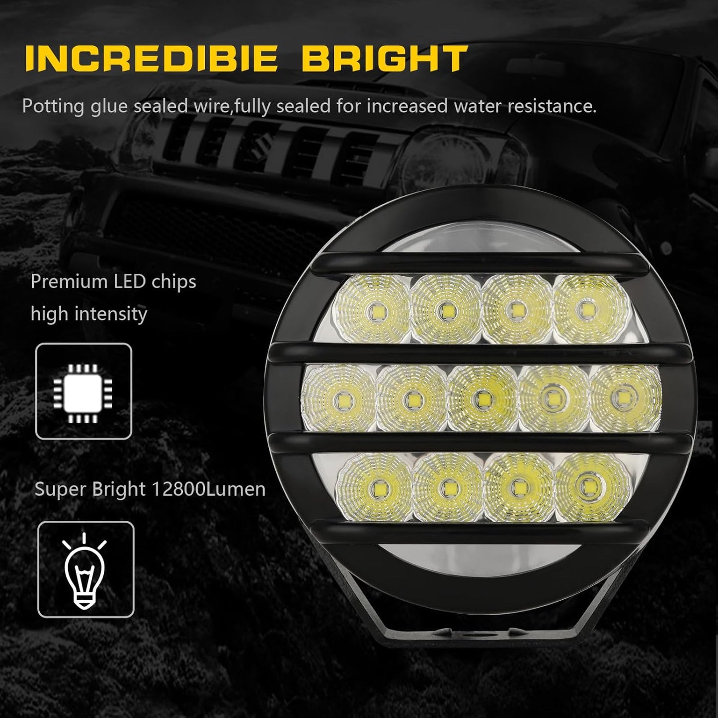 BIGLION.X 3.7 Inch 130W Off Road Lights White Round Offroad Fog Lights Super Bright 12800LM Driving Offroad Lights Bumper Fog Light Pods Waterproof 12/24V for Trucks 4x4 SUV ATV UTV Car