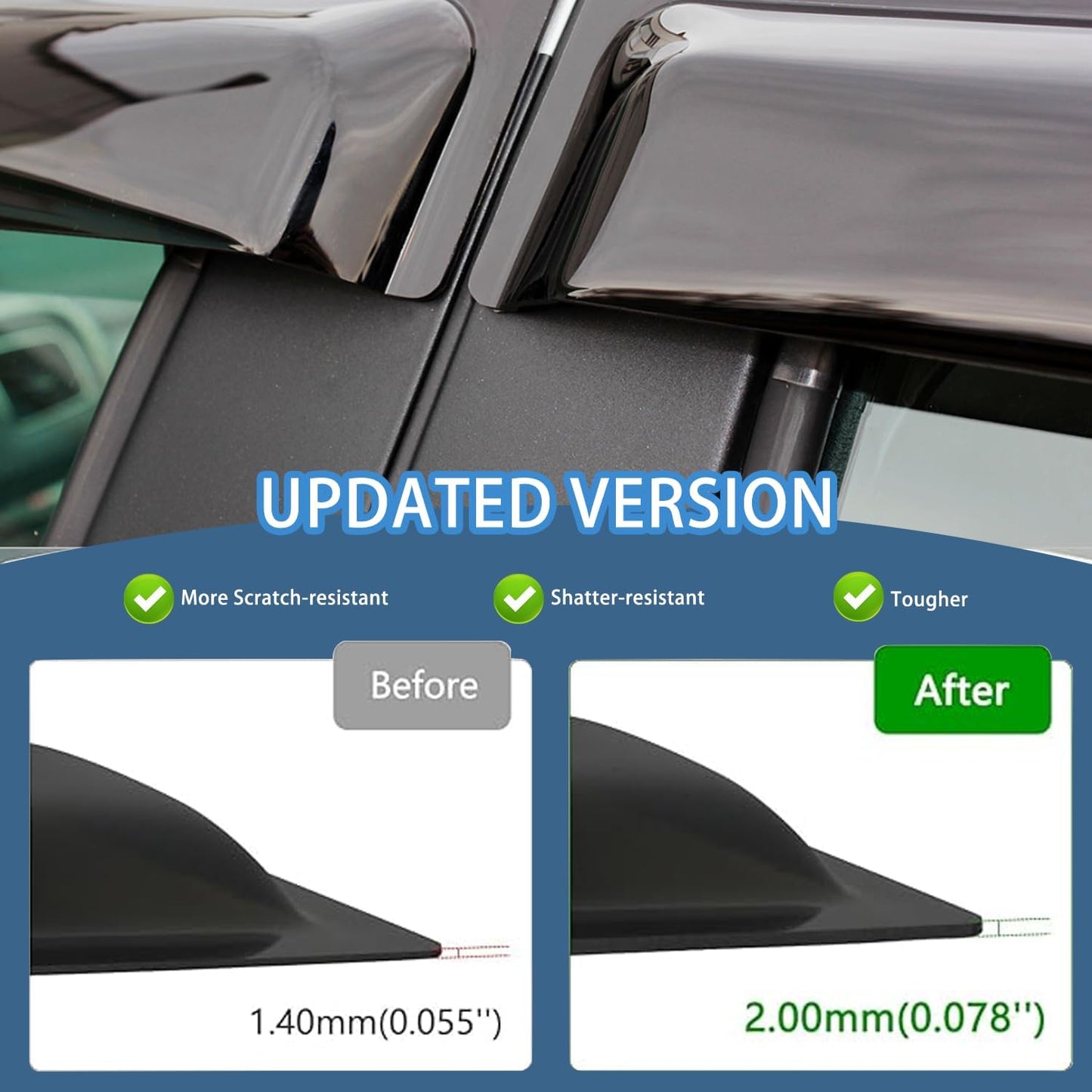 Rain Guards for 2014-2018 Chevrolet(Chevy) Silverado & GMC Sierra 1500 Crew Cab,Window Visors Vent Deflector Shade Smoke for 15-19 Silverado & Sierra 2500HD/3500HD, Tape-On, 4PCS