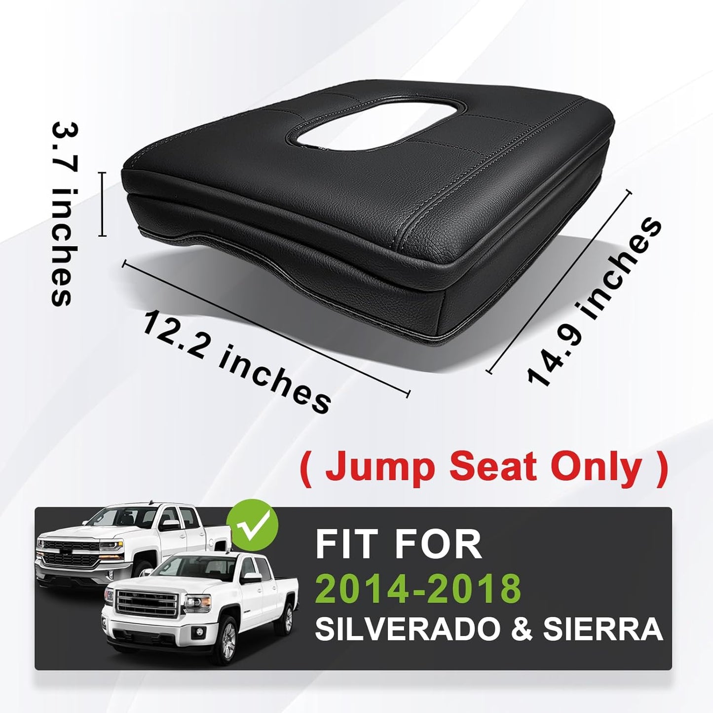 Muslogy Center Console Armrest Cover for Chevy Silverado & GMC Sierra 1500 2500 3500HD 2014-2018 Comfort Armrest Pad Arm Rest Cushion Vegan Leather Protector 1-Inch Extra Thick(Jump Seat ONLY)