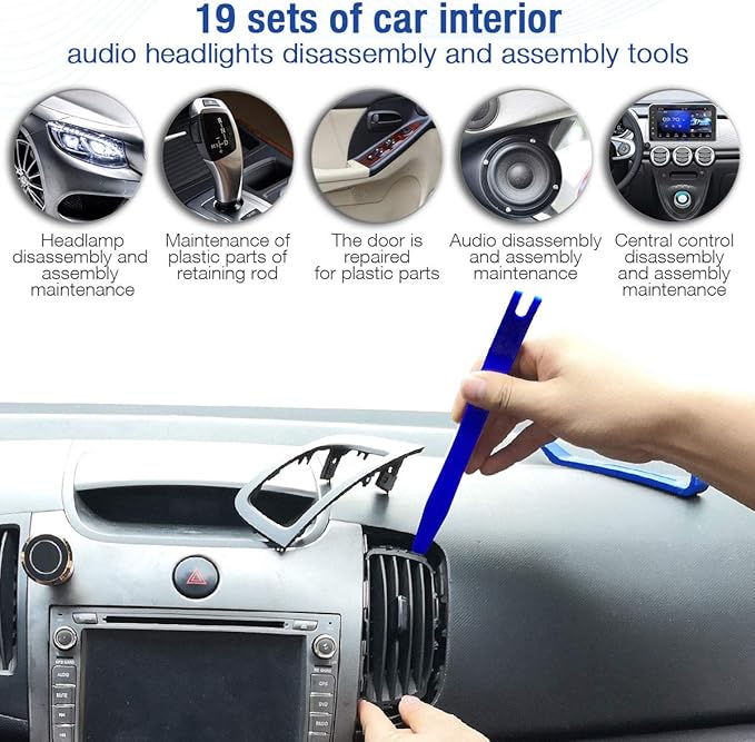 BYNIIUR Trim Removal Tool,Auto Push Pin Bumper Retainer Clip Set Fastener Terminal Remover Tool Adhesive Cable Clips Pry Kit Car Panel Radio Removal Auto Clip Pliers, Blue