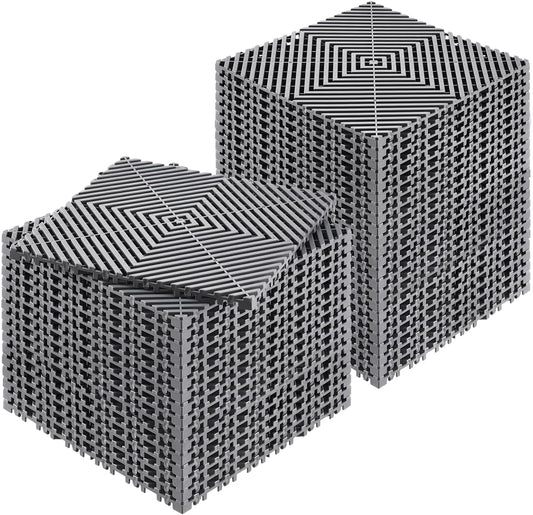 VEVOR Interlocking Drainage Mat, 12” x 12” Modular Interlocking Cushion, 40 Pcs Splicing Drainage Mats, Non-Slip Gray PP Drainage Floor Tile and Shower Mat, for Garage, Garden, Kitchen & Outdoor