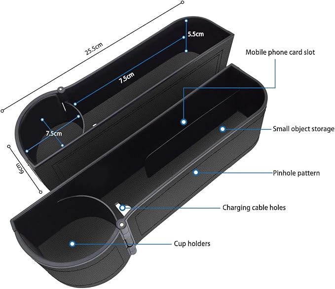 Car seat gap filler organizer,multifunctional car seat organizer,Adjustable Cup Holder car console side storage box Holders phone, sunglasses,car accessories (Black style 3)