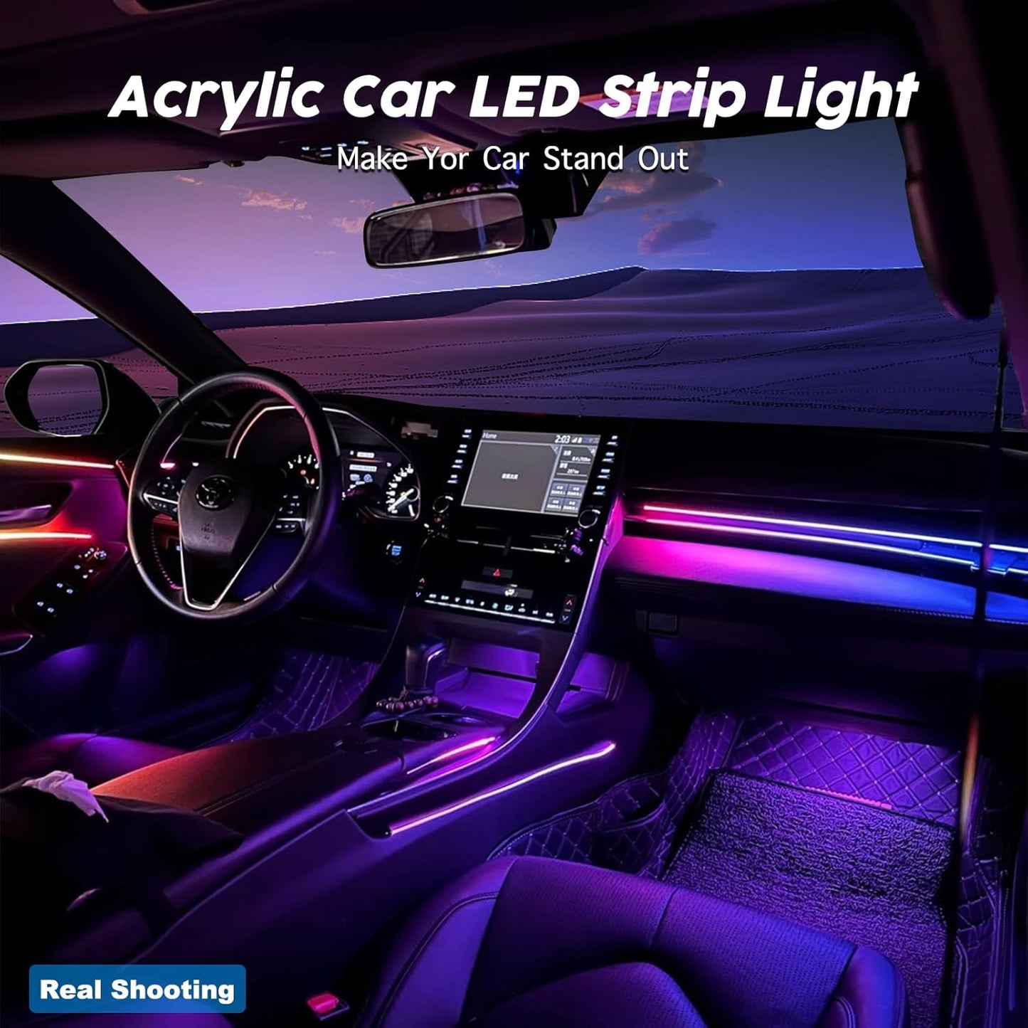 Interior Car LED Lights, RGB Dream Color Acrylic LED Lights for Car, Ambient Lighting Kits with Wireless APP and RF Remote Control, Music Sync Dynamic Chasing (6 in 1)