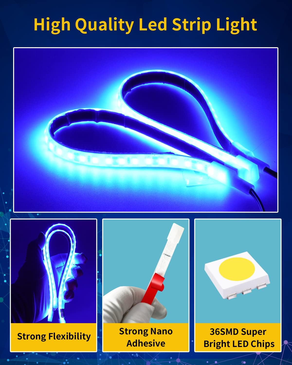 Blue Led Strip Light,IP68 Waterproof Car Exterior Light Strip,golf cart led lights Cuttable for Automotive Motorcycle Golf Cart Marine Boat Cargo Home Decoration Led Strip,12inch (Pack of 4)