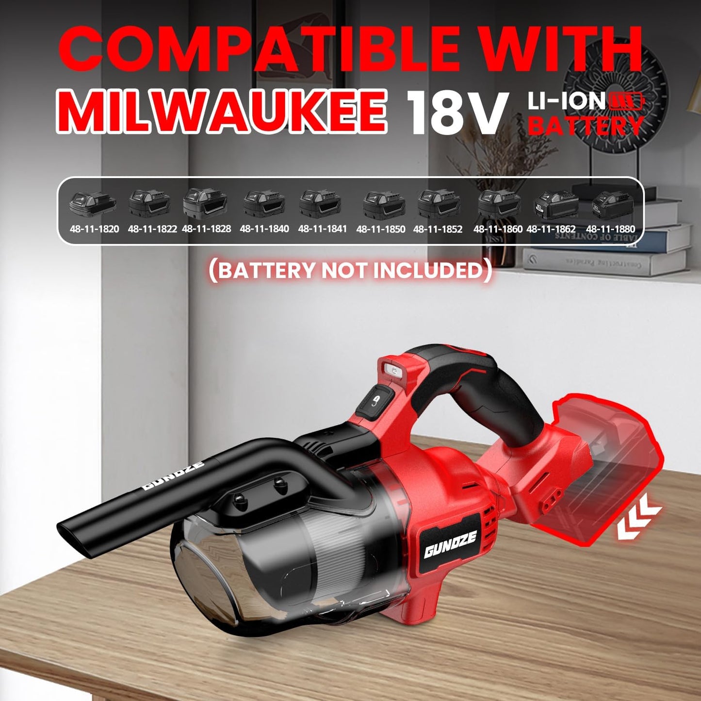 Cordless Vacuum for Milwaukee M18 Battery, 5 in 1 Handheld Electric Vacuum Cleaner with 500W Powerful Motor, 46 CFM Portable Hand Vacuum with 2 Filtration HEPA for Home, Floor, Carpet, Car (Tool Only)