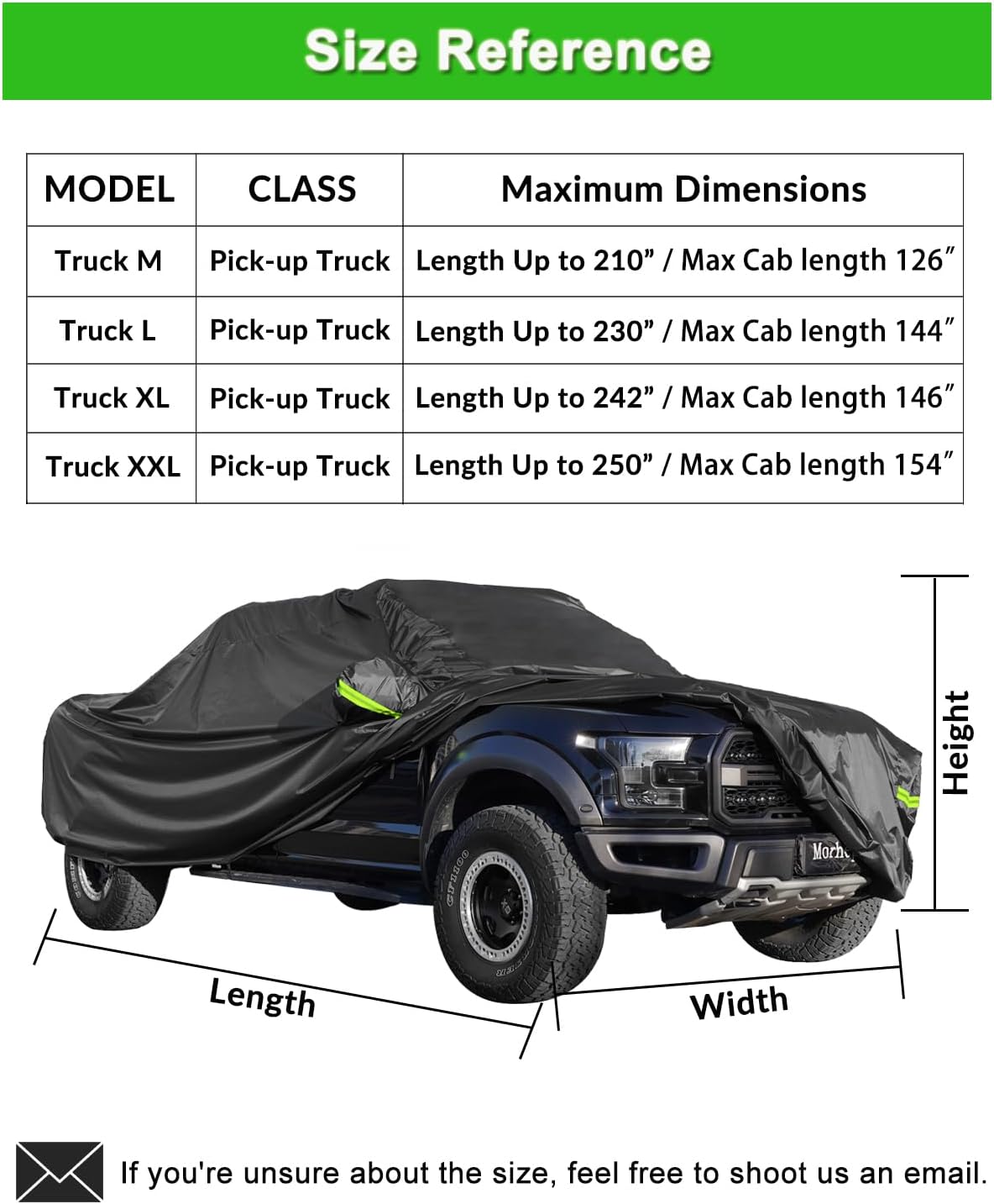 Pickup Truck Cover Waterproof All Weather, Outdoor Indoor Truck Protection Cover for Ford f150 / Chevy Silverado/Dodge Ram 1500, Truck Tarp Cover Black(Length Up to 210 inch)