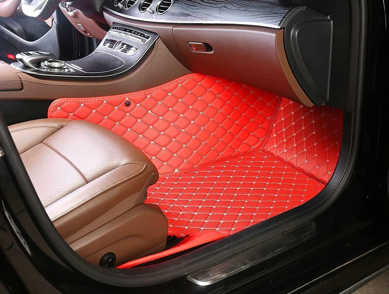 Custom Artificial Leather Waterproof All-Weather Car Floor Mats Fit for 99% Sedan SUV Sports Car Vehicle Car Mat (Pink Black Beige)