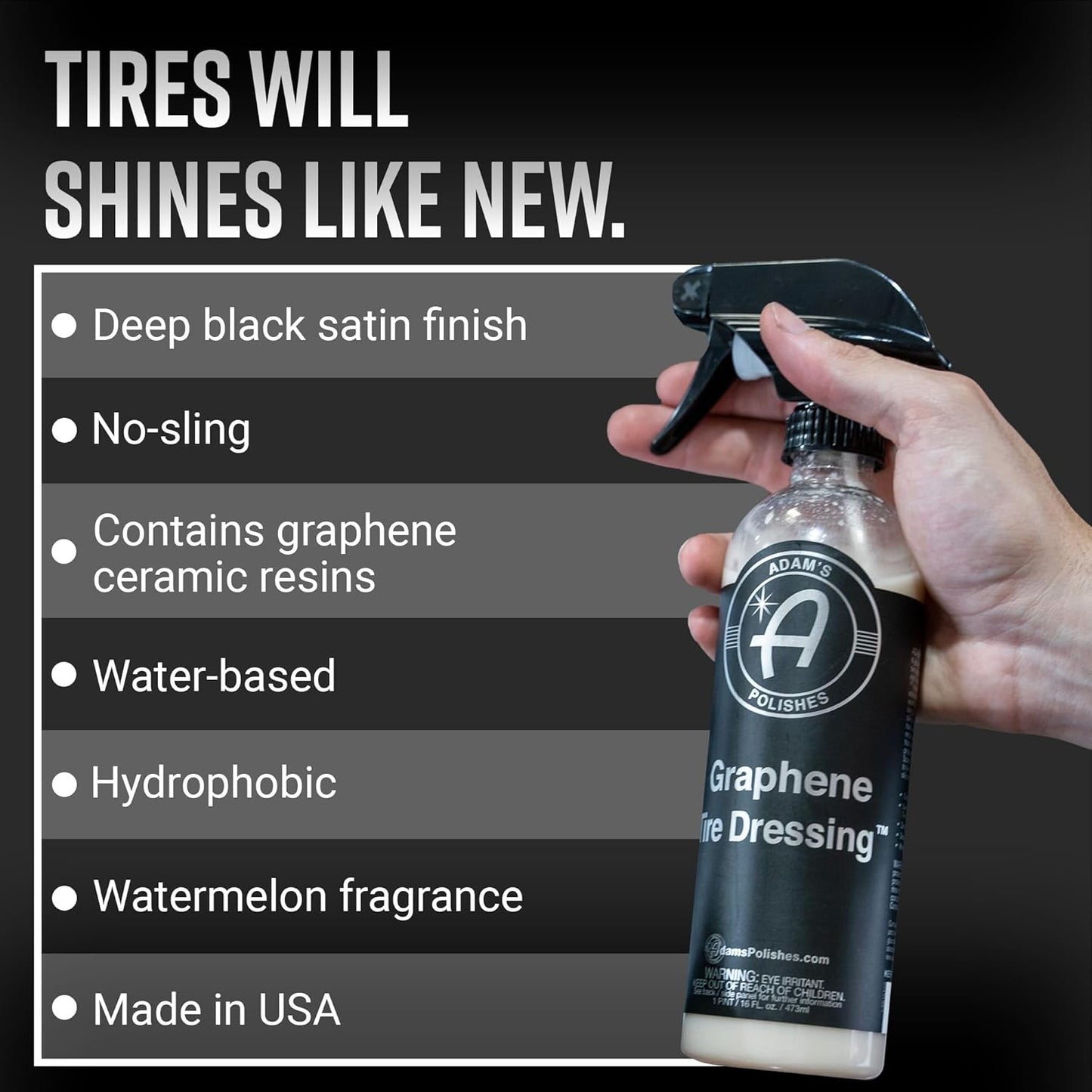 Adam's Polishes Graphene Tire Dressing - Deep Black Finish W/Graphene Non Greasy Car Detailing | Use W/Tire Applicator After Tire Cleaner & Wheel Cleaner | Ceramic Coating Like Tire Protection