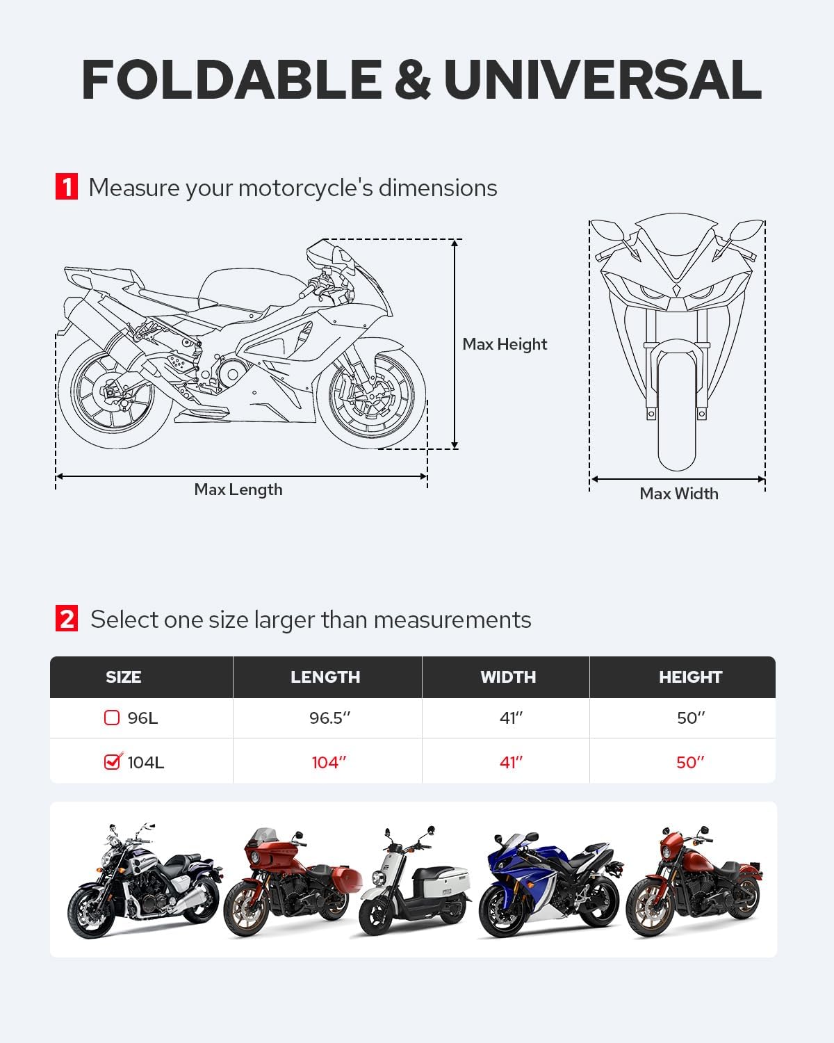 Benlari Motorcycle Cover Waterproof Outdoor, Heavy Duty Motorcycle Cover, Universal All Season Protection Night Reflective with Lock-Holes American Flag Fits up to 104" Motorcycles Vehicle Cover