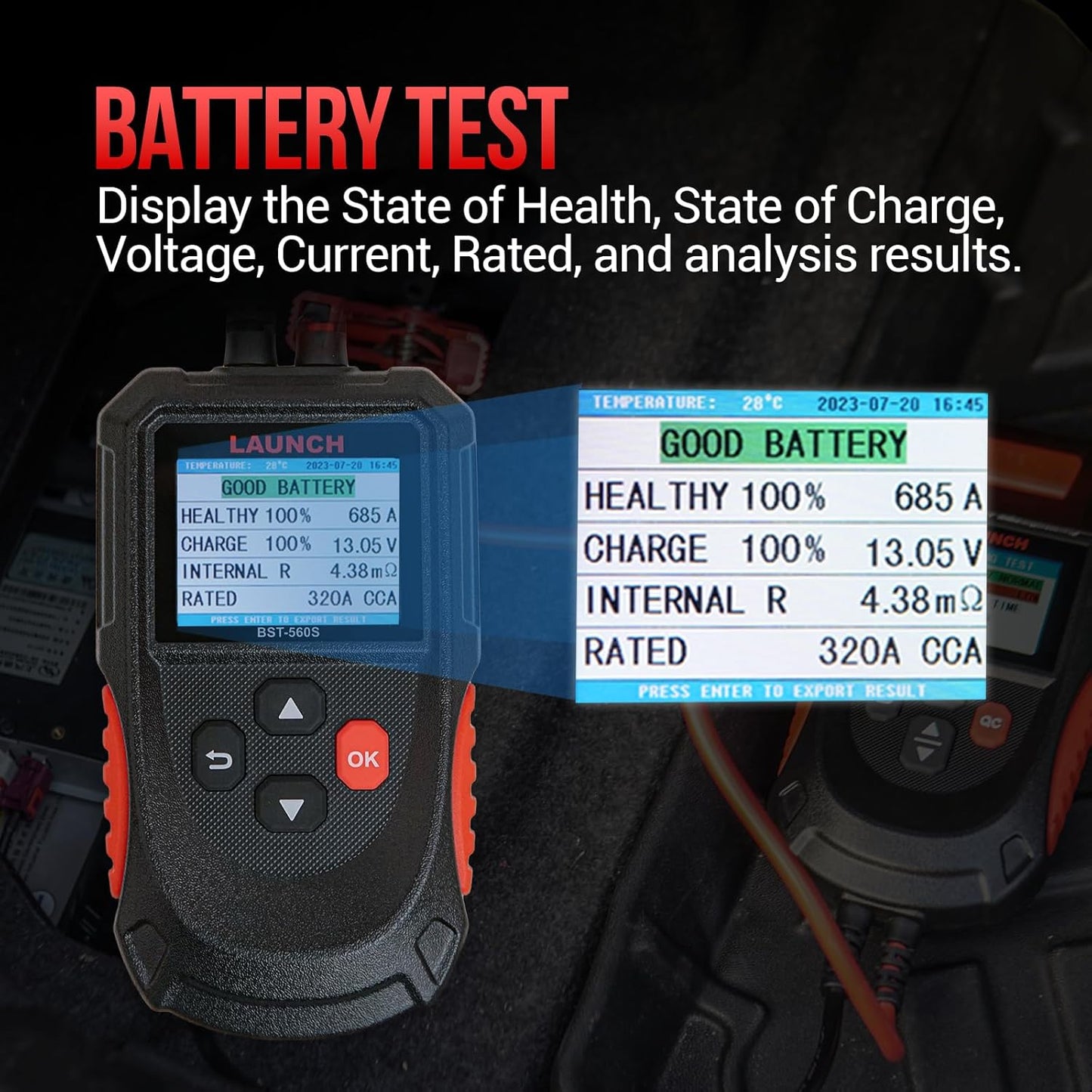 Car Battery Tester, Launch BST-560S 12V Digital Automotive Battery Load & Alternator Tester, Charging Cranking System Analyzer, for Cars Trucks Motorcycles SUVs ATVs RVs Boats