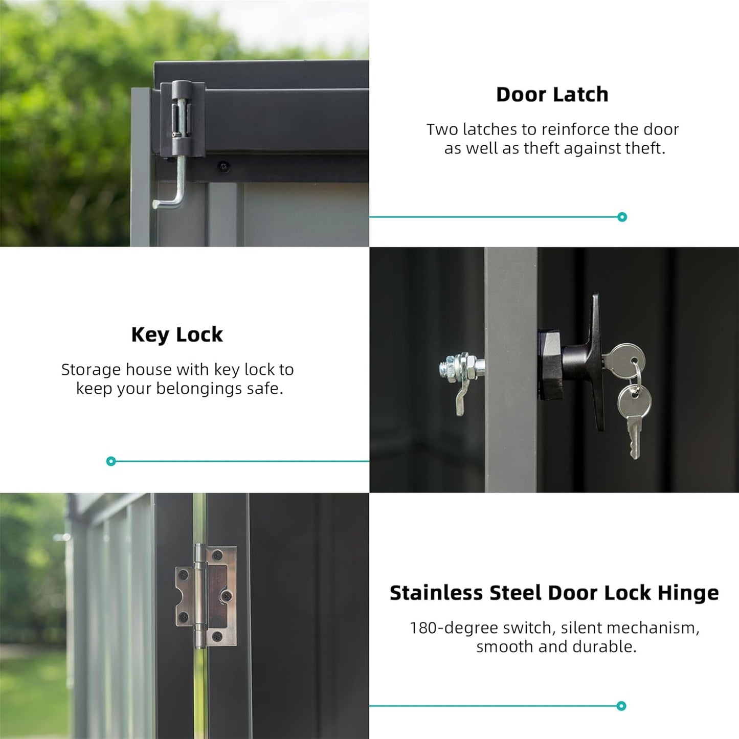 IKERY Galvanized Steel Storage Shed 6.5' x 4.2' with Lockable Door - Metal Garden Shed for Bikes, Tools, Lawn Mowers, Trash Cans - Backyard & Patio - Dark Gray