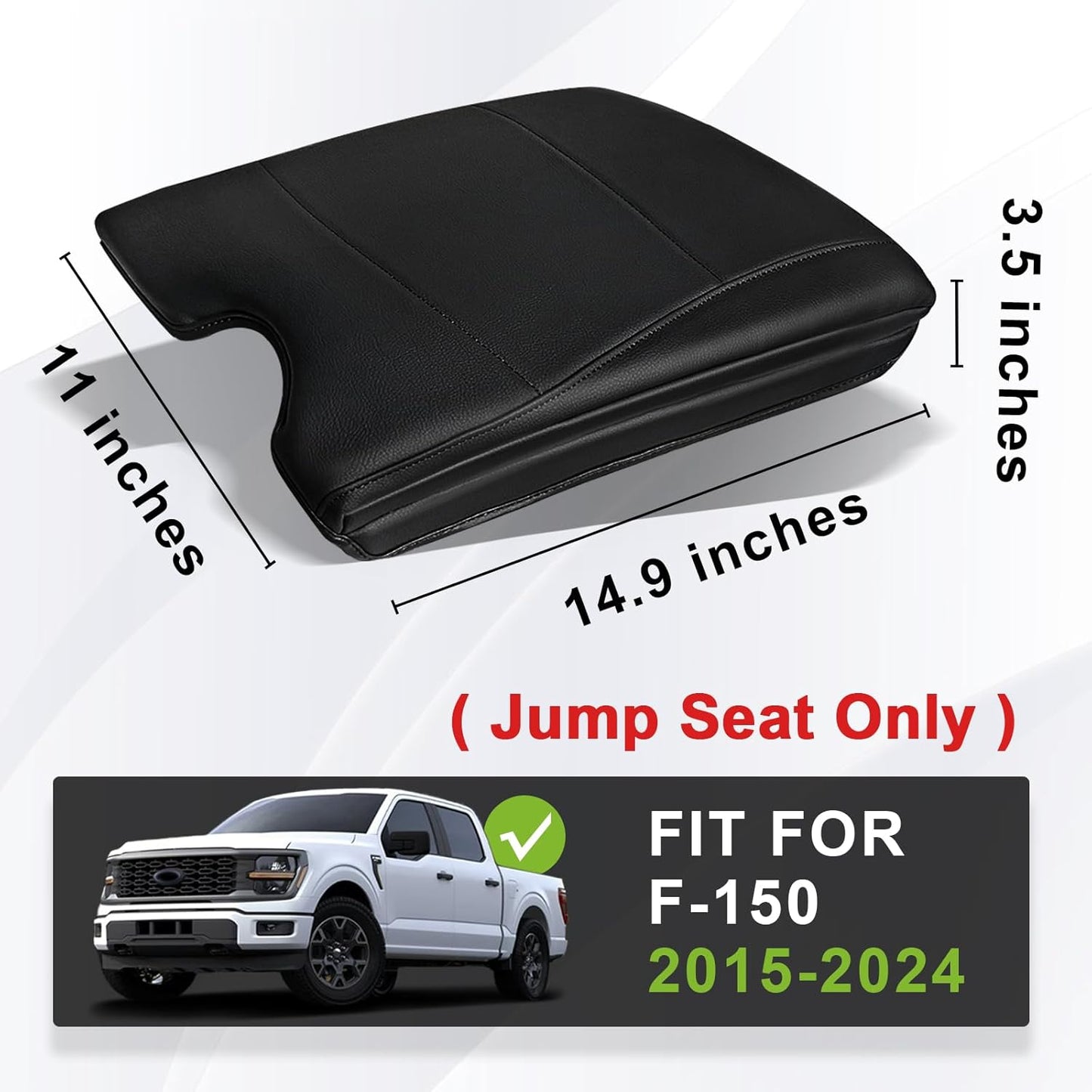Muslogy Center Console Armrest Cover Compatible with Ford F-150 F150 2015-2024 2025 Comfort Armrest Pad Arm Rest Cushion Vegan Leather Protector 1-Inch Extra Thick(Jump Seat ONLY)